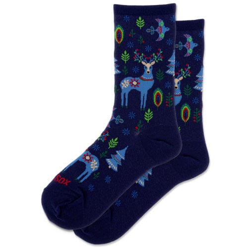 Hotsox Socks Women's Reindeer Navy Crew Socks