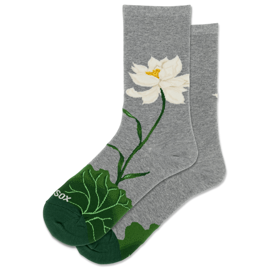 Hotsox Socks Women's White Lotus Grey Crew Socks