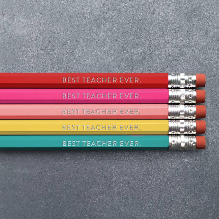 Huckleberry Letterpress Pen and Pencils Best Teacher Ever Rainbow  Pencil Pack of 5