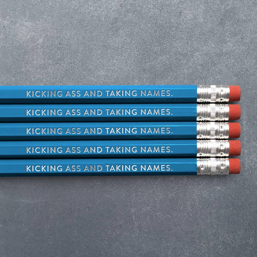 Huckleberry Letterpress Pen and Pencils Kicking Ass and Taking Names - Pencil Pack of 5