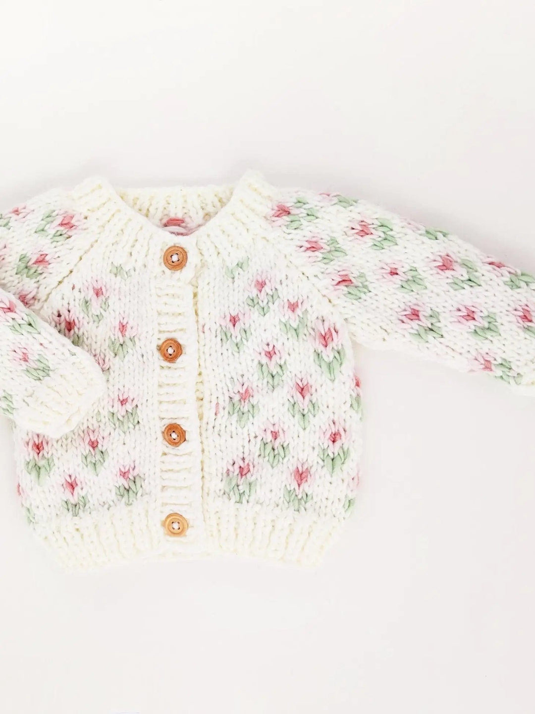 Huggalugs Sweater Bitty Blooms Blush Garter Stitch Cardigan Sweater