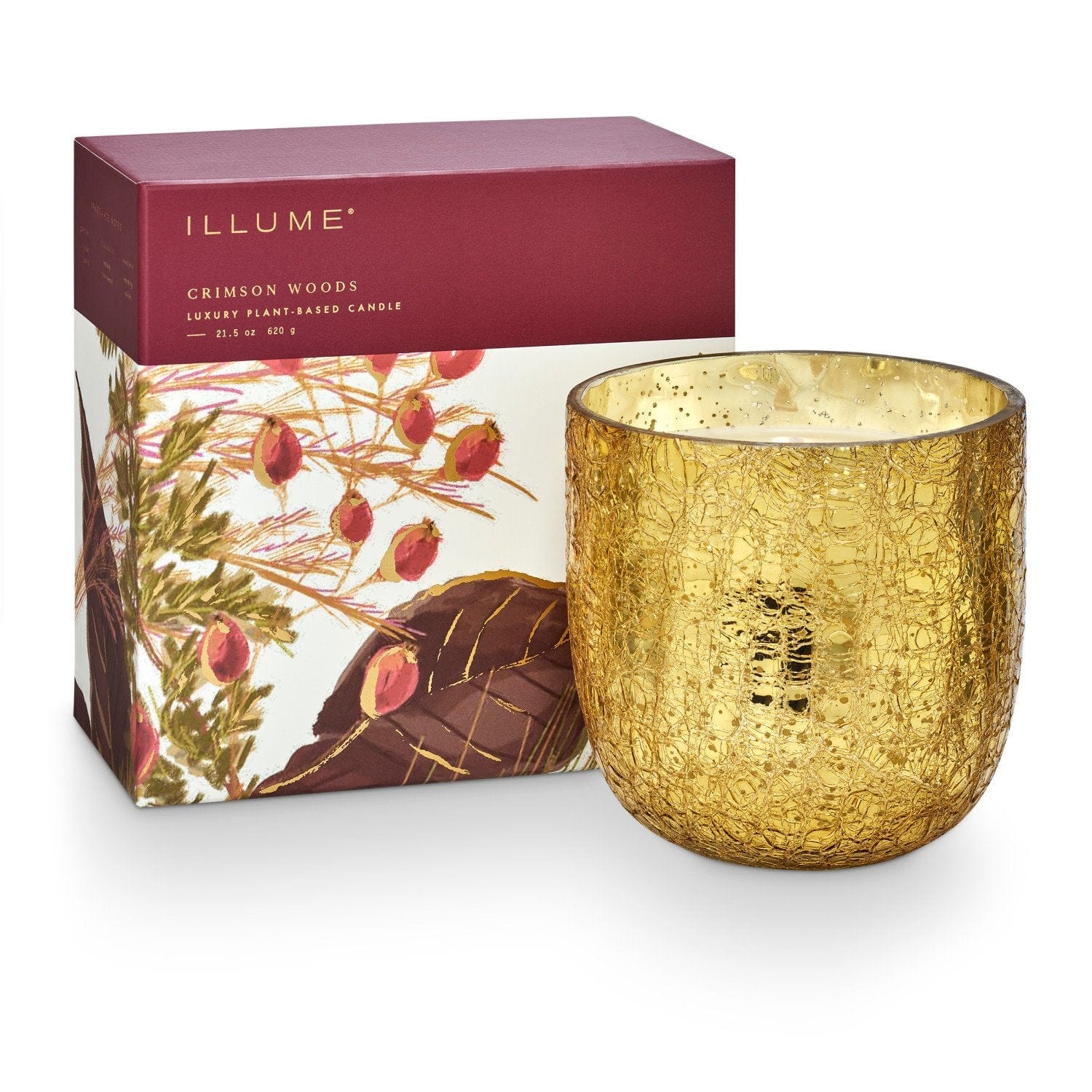 Illume Gifts Crimson Woods Large Boxed Crackle Glass Candle