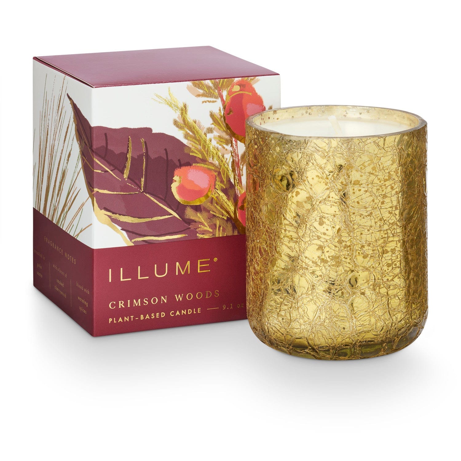 Illume Gifts Crimson Woods Small Boxed Crackle Glass Candle