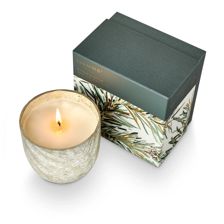 Illume Holiday Balsam & Cedar Large Boxed Crackle Glass Candle