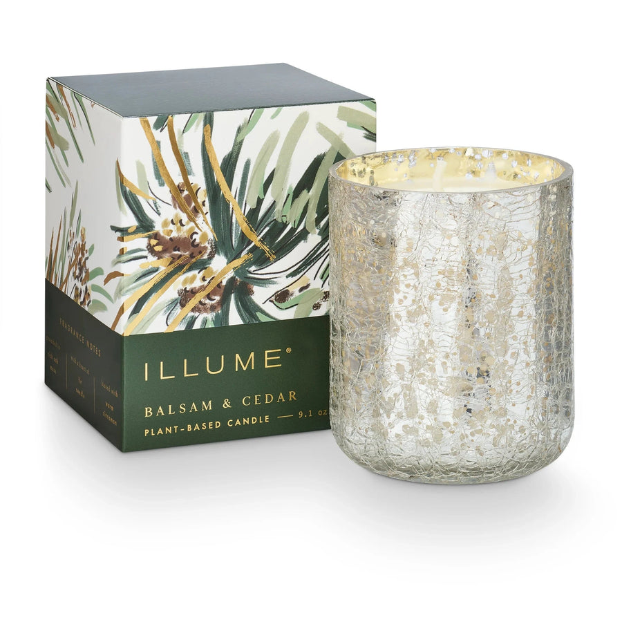 Illume Holiday Balsam & Cedar Small Boxed Crackle Glass Candle