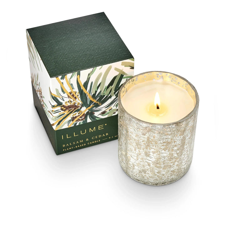 Illume Holiday Balsam & Cedar Small Boxed Crackle Glass Candle