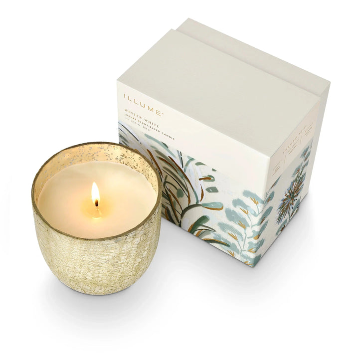 Illume Holiday Winter White Large Boxed Crackle Glass Candle