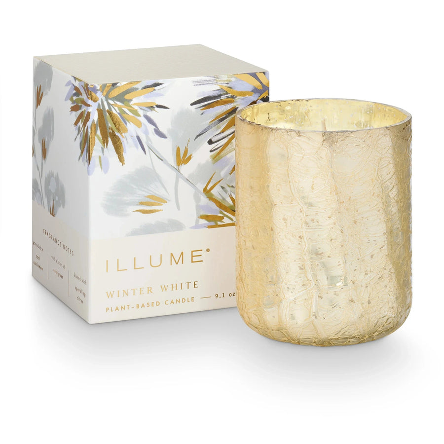 Illume Holiday Winter White Small Boxed Crackle Glass Candle
