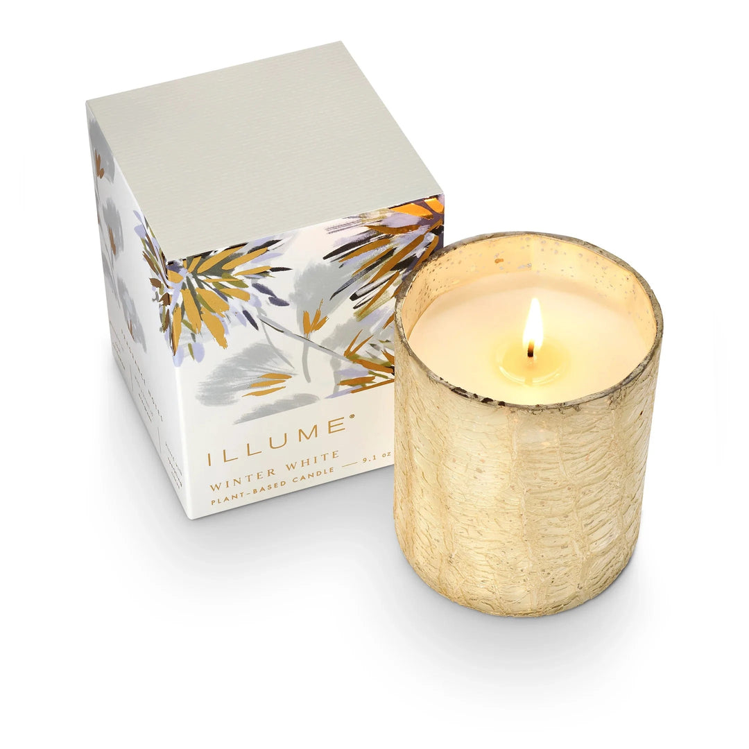 Illume Holiday Winter White Small Boxed Crackle Glass Candle