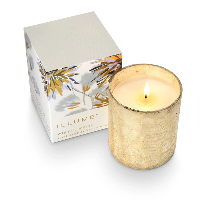 Illume Holiday Winter White Small Boxed Crackle Glass Candle