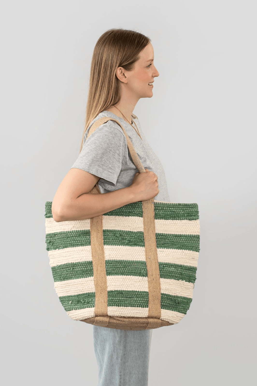 Indaba Fashion Beach Stripe Basket Tote, Seagreen