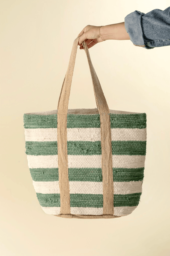 Indaba Fashion Beach Stripe Basket Tote, Seagreen