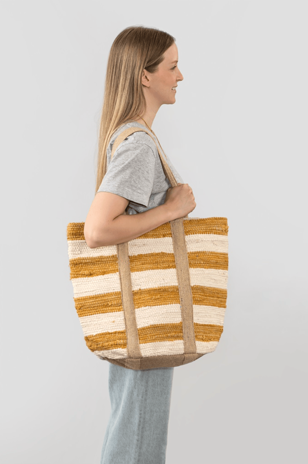 Indaba Fashion Beach Stripe Basket Tote, Sunflower