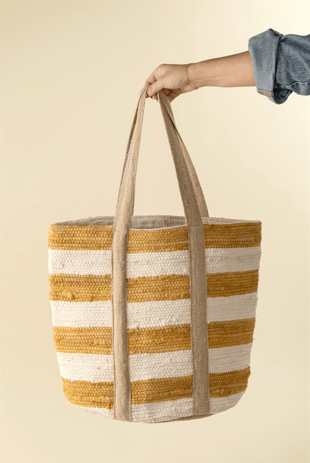 Indaba Fashion Beach Stripe Basket Tote, Sunflower