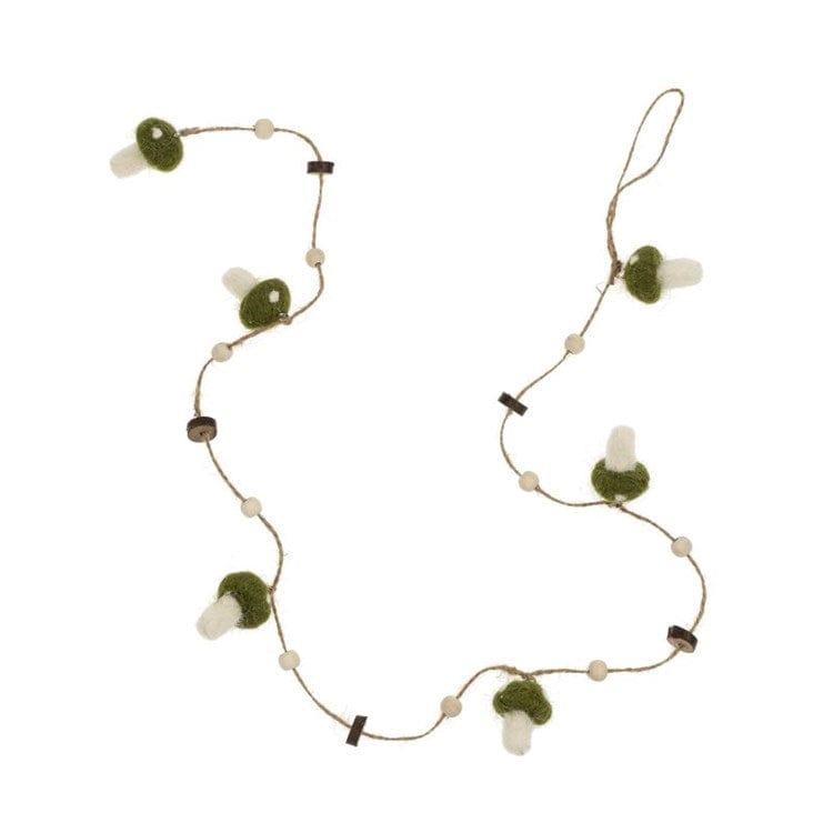 Indaba Garland Green Felt Mushroom Garland