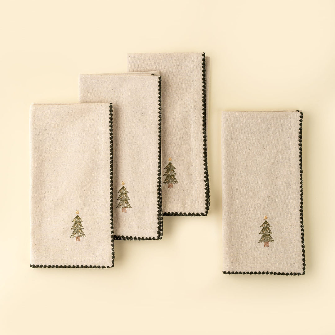 Indaba Home Festive Tree Embroidered Napkins S/4