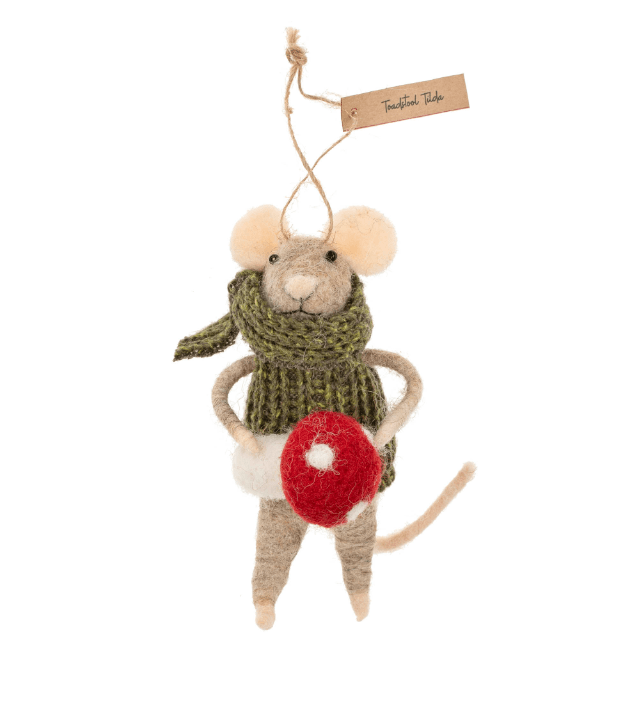 Indaba Ornaments Toadstool Tilda Mouse Ornament