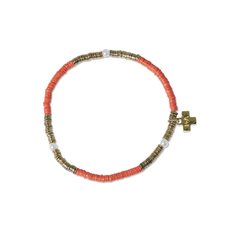 Ink + Alloy Bracelets Rory Coral With Gold And Pearls Sequin Stretch Bracelet