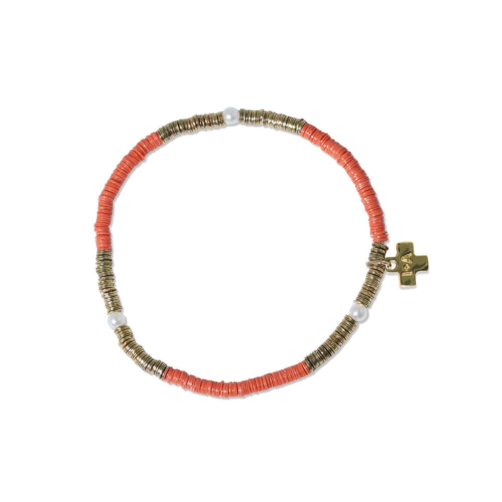 Ink + Alloy Bracelets Rory Coral With Gold And Pearls Sequin Stretch Bracelet