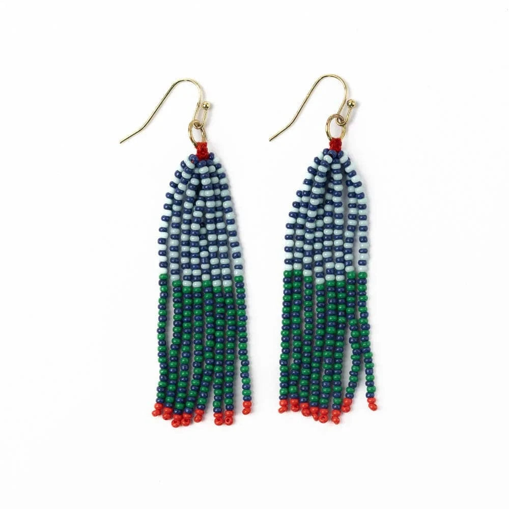 Ink + Alloy Earrings Abbey Tassel Seed Bead Earring - Blue And Green