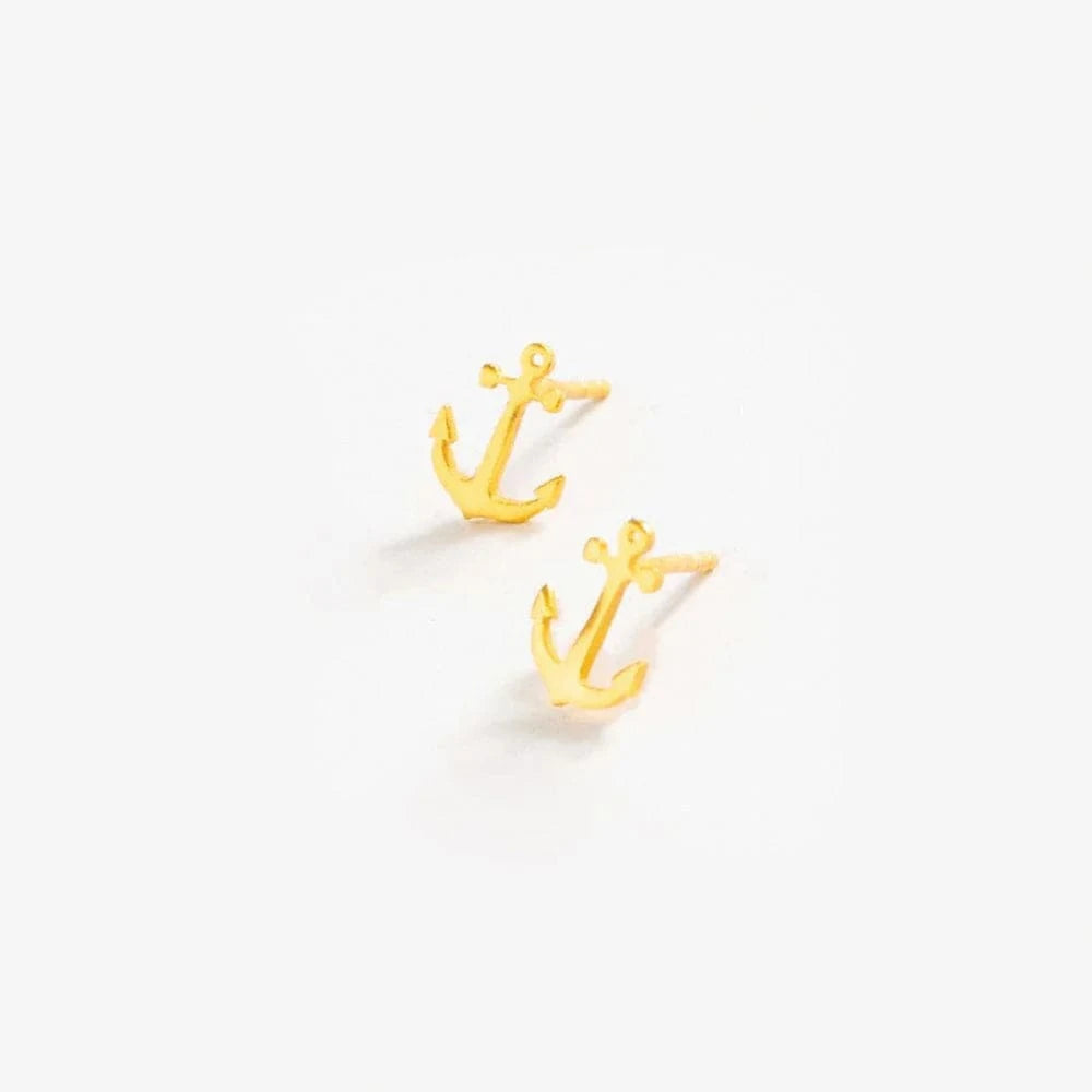 Ink + Alloy Earrings Alice Anchor Brass Post Earrings 18k Gold