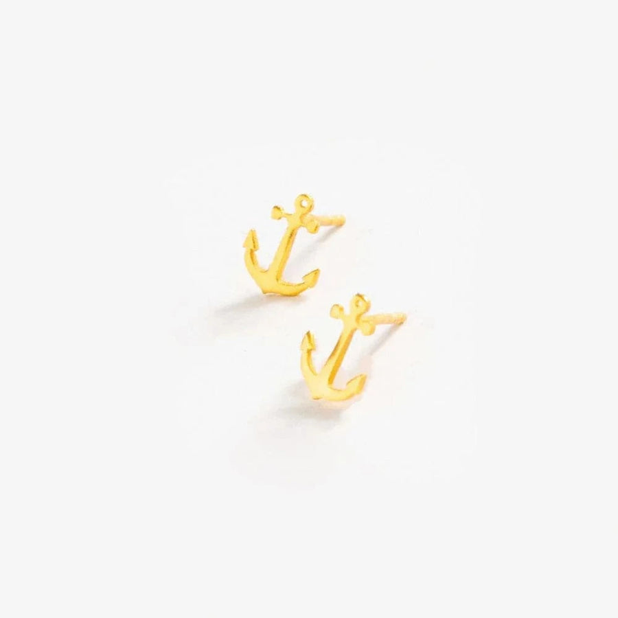 Ink + Alloy Earrings Alice Anchor Brass Post Earrings 18k Gold