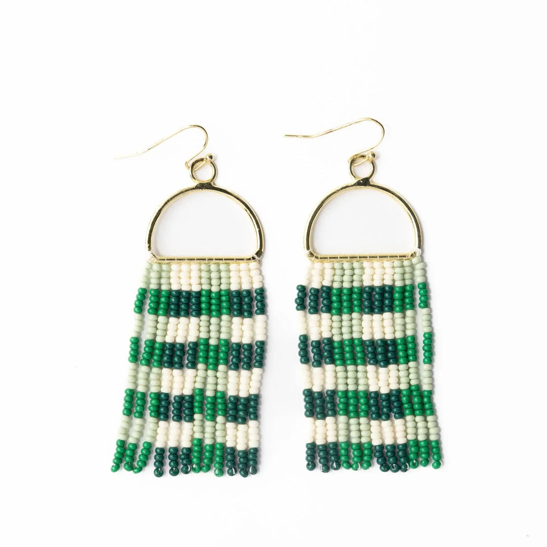 Ink + Alloy Earrings Allison Gingham Beaded Fringe Earrings - Green