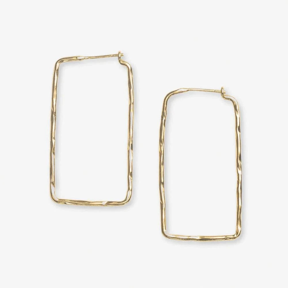 Ink + Alloy Earrings Athena Rectangle Bar Thin Hoop Earrings Brass