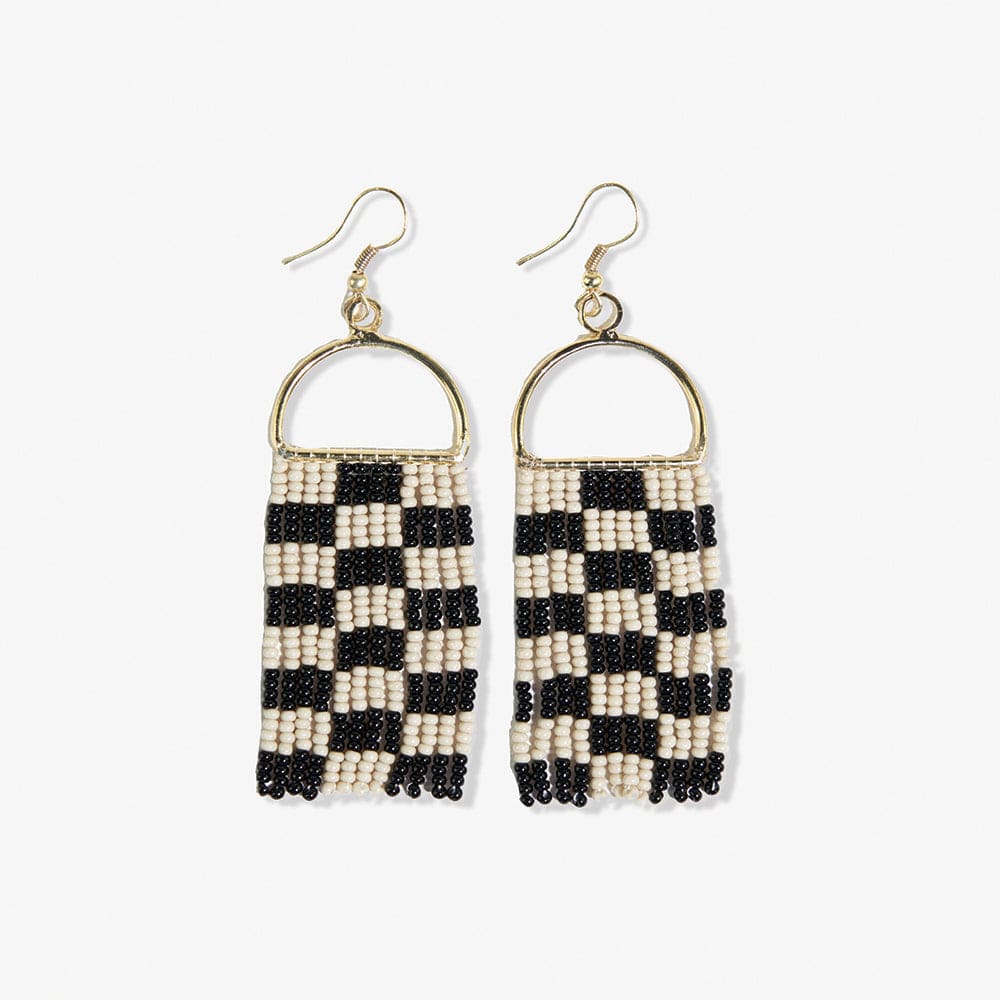 Ink + Alloy Earrings Black & White Check Beaded Fringe Earrings