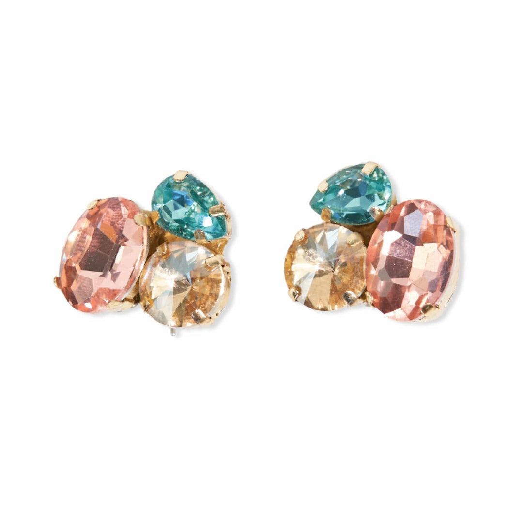 Ink + Alloy Earrings Blue & Pink Crystal Cluster Earring