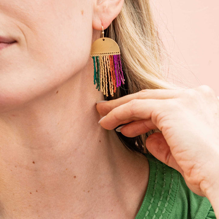 Ink + Alloy Earrings Claudia Multi-Striped Short Beaded Fringe Earrings Muted