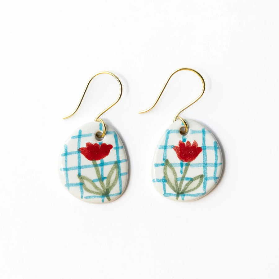 Ink + Alloy Earrings Danielle Ceramic Earring With Poppy And Blue Plaid