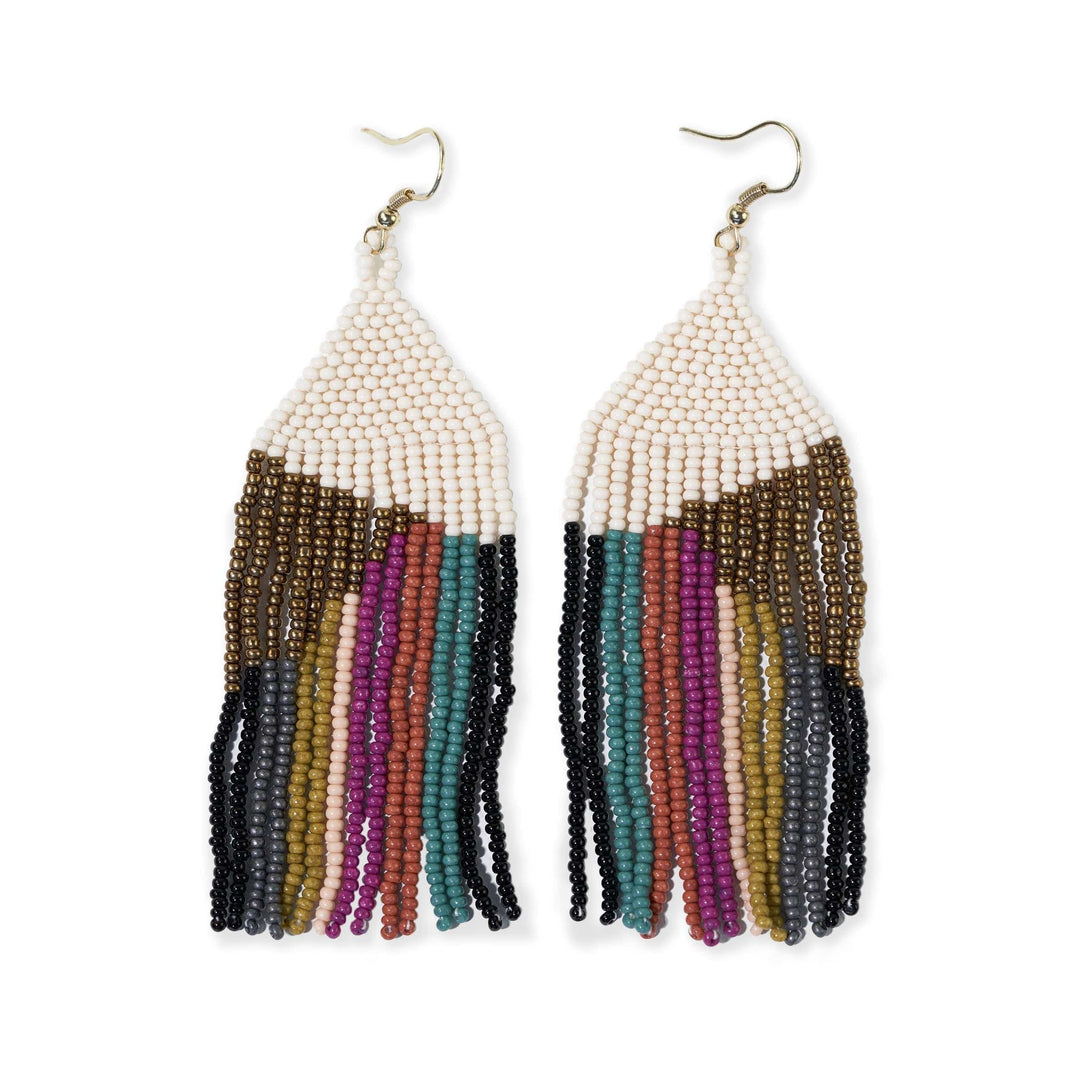Ink + Alloy Earrings Elise Angle With Stripes Beaded Fringe Earrings - Muted Rainbow