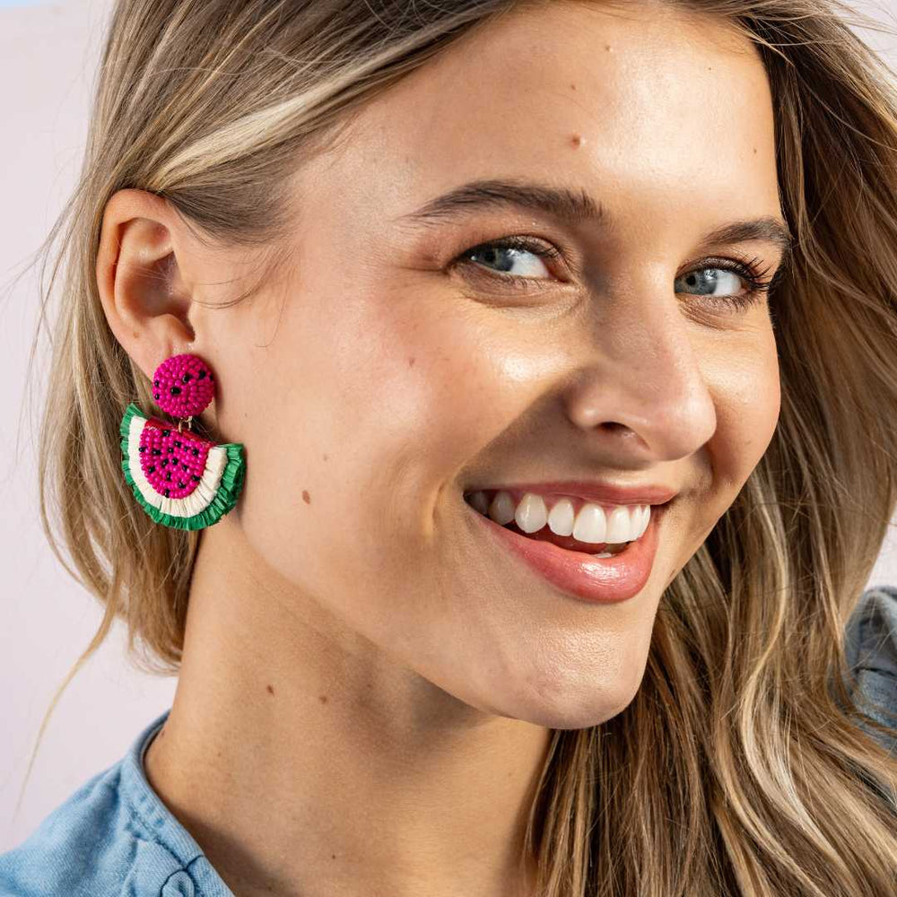 Ink + Alloy Earrings Josephine Watermelon Raffia Drop Earrings - Hot Pink