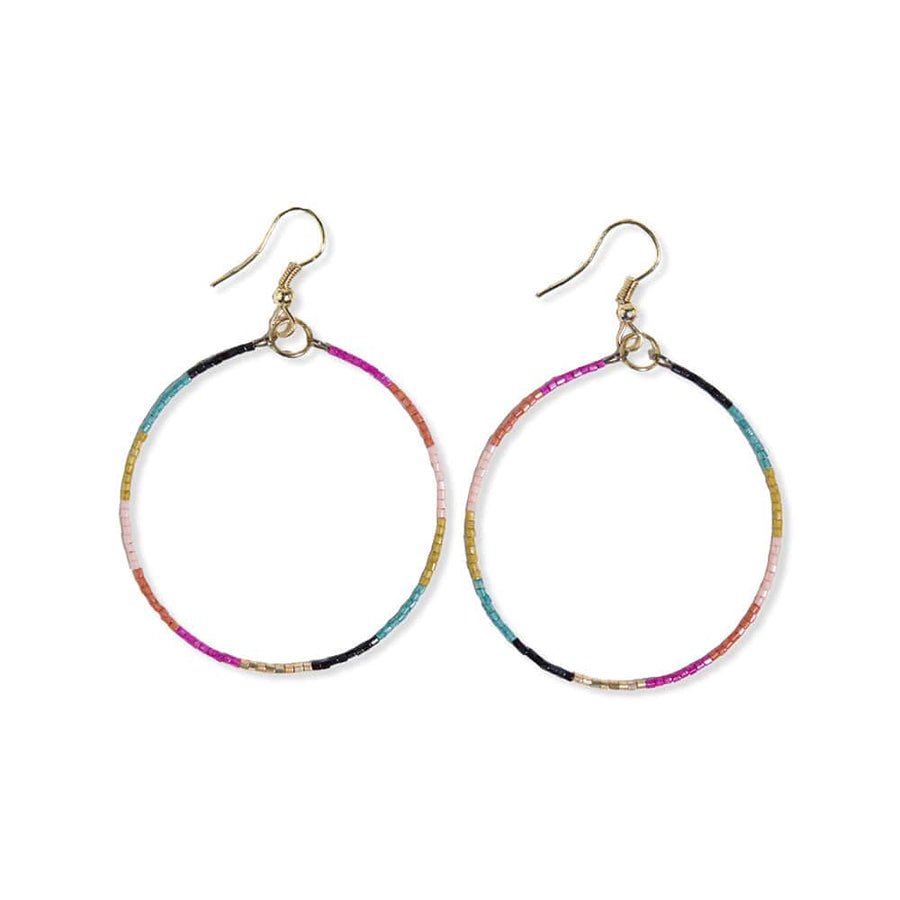 Ink + Alloy Earrings Kelly Color Block Beaded Hoop Earrings - Muted Rainbow