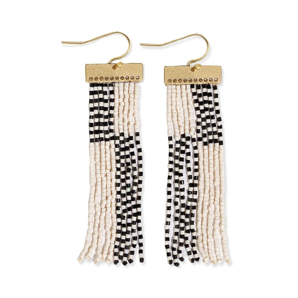 Ink + Alloy Earrings Lana Colorblock w/Stripes Beaded Fringe Earrings - Black and White