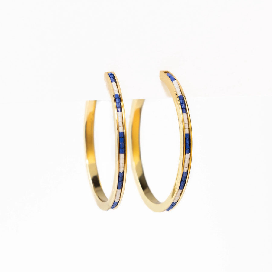 Ink + Alloy Earrings Lulu Hoop Earring Brass With Chanel Of Seed Bead - Navy