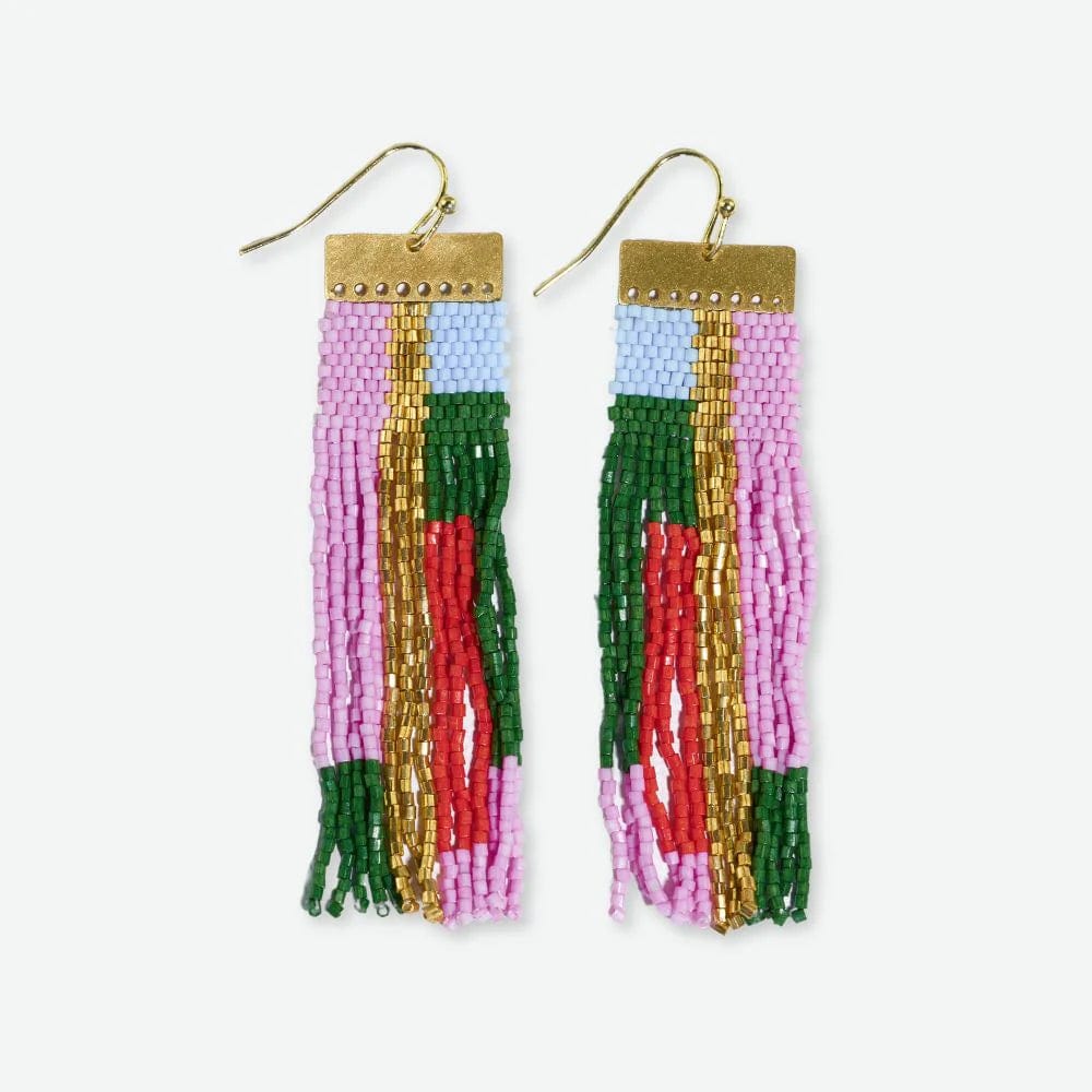 Ink + Alloy Earrings McKenzie Long Beaded Fringe Earrings Pink & Light Blue