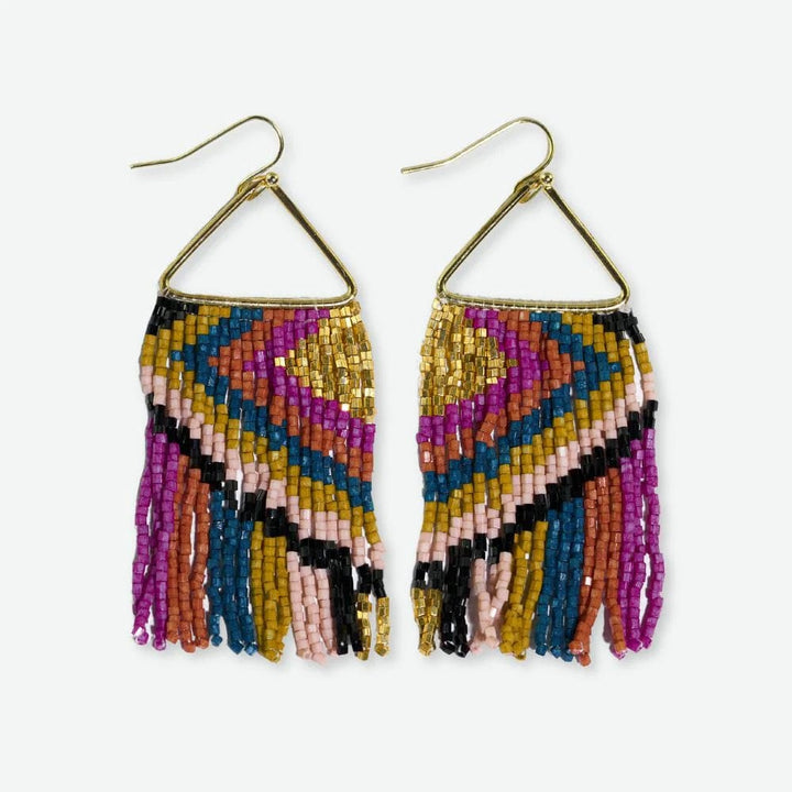 Ink + Alloy Earrings Paige Diamond Beaded Fringe Earrings Jewel Tone