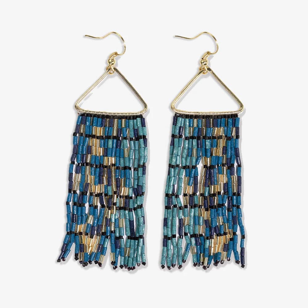 Ink + Alloy Earrings Patricia Mixed Luxe Bead Gradient Fringe Earrings Navy