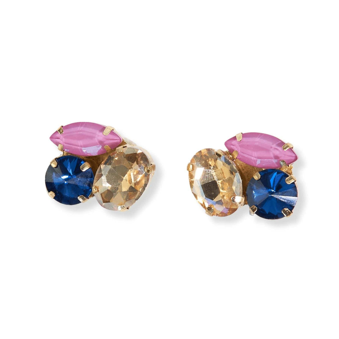 Ink + Alloy Earrings Pink & Navy Crystal Cluster Earring