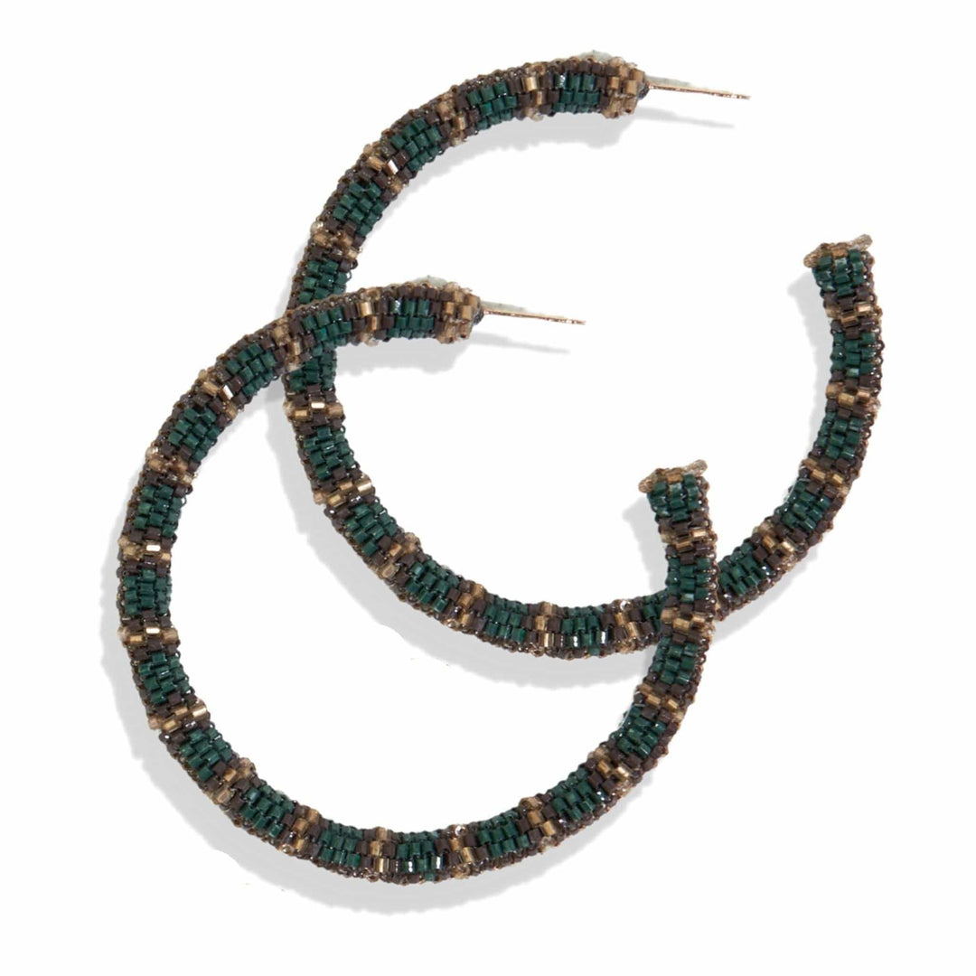 Ink + Alloy Earrings Raquel Striped Hoops - Emerald