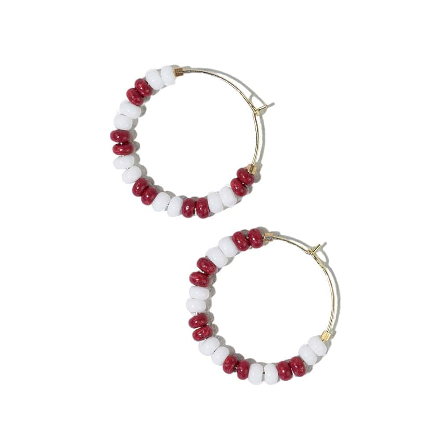 Ink + Alloy Earrings Victoria Bead Hoop Earrings - White + Dark Red