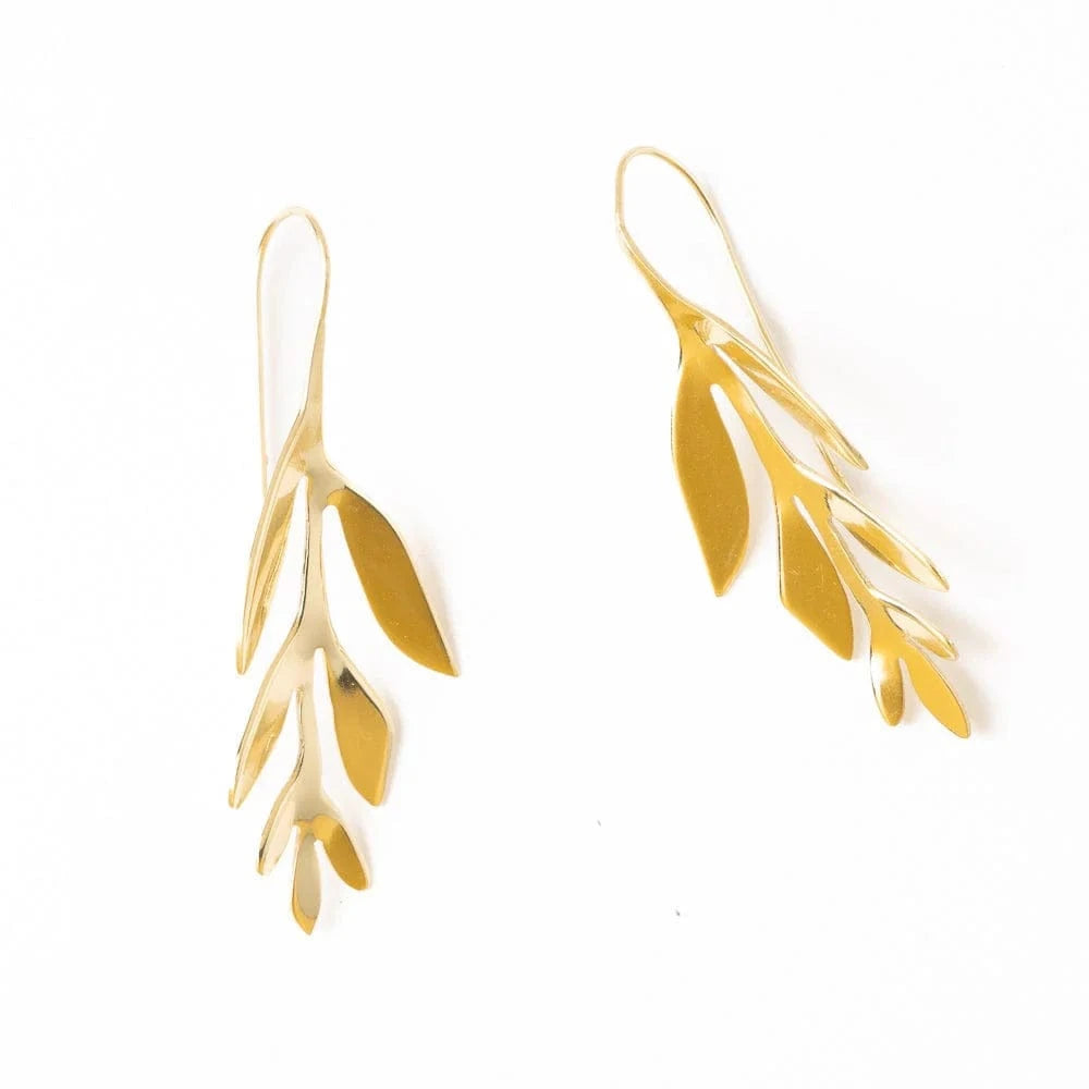 Ink + Alloy Earrings Zoe Leaf Dimensional Threader Earrings Brass