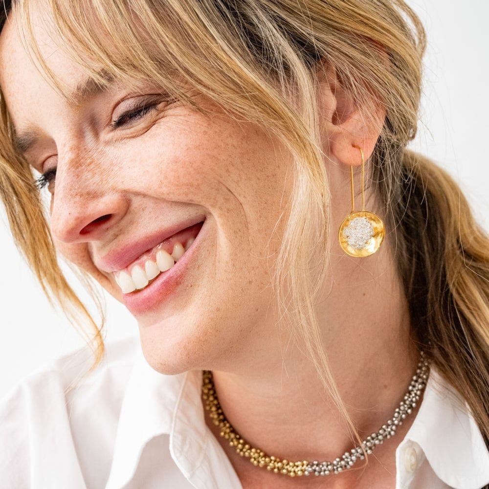 Ink + Alloy Fashion Bobbi Hammered Disc With Clusters Earrings 18k Gold + Silver