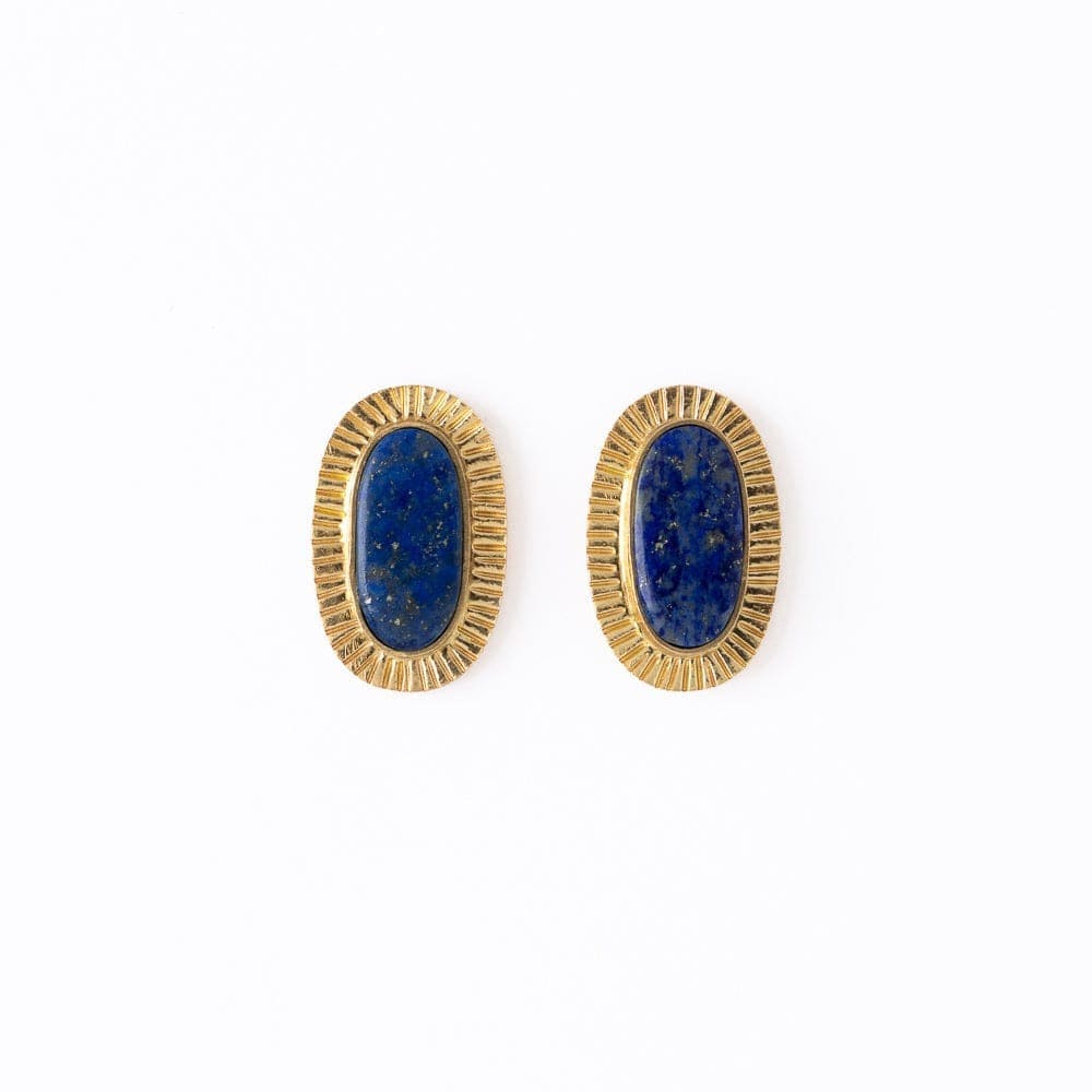 Ink + Alloy Fashion Daphne Oval Stone Lapis Post Brass Earrings