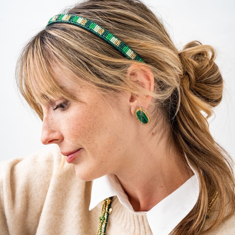 Ink + Alloy Fashion Daphne Oval Synthetic Malachite Stone Post Brass Earrings