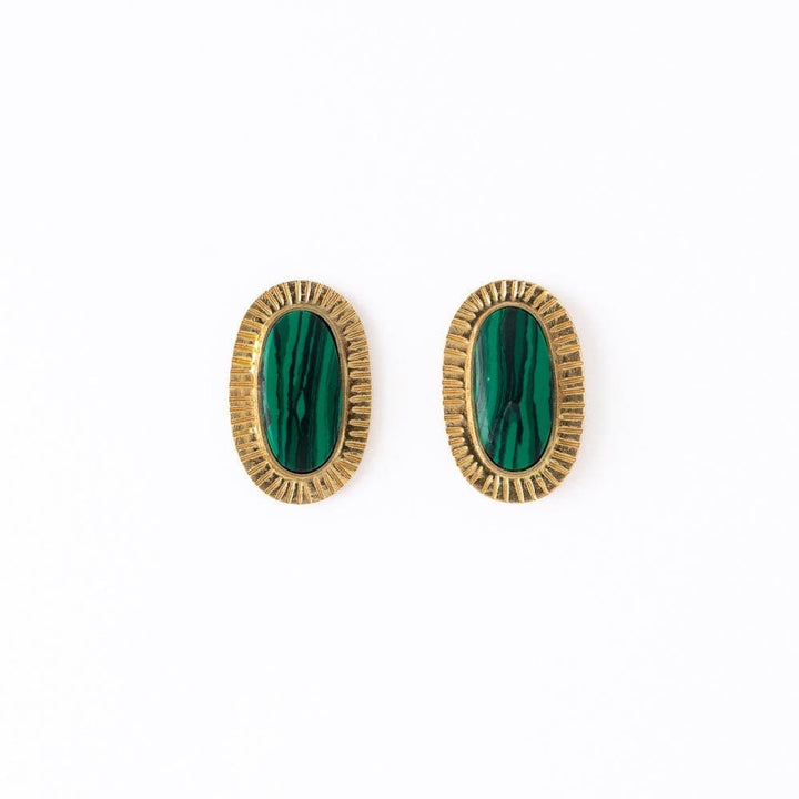 Ink + Alloy Fashion Daphne Oval Synthetic Malachite Stone Post Brass Earrings