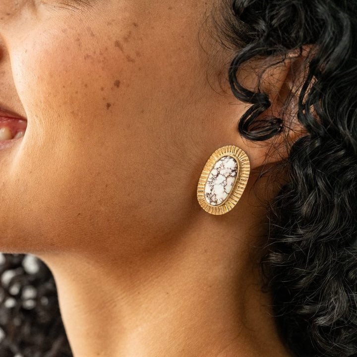 Ink + Alloy Fashion Daphne Oval Wild Horse Jasper Stone Post Earrings