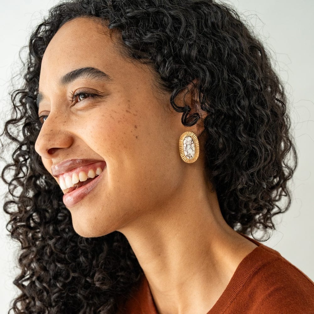 Ink + Alloy Fashion Daphne Oval Wild Horse Jasper Stone Post Earrings